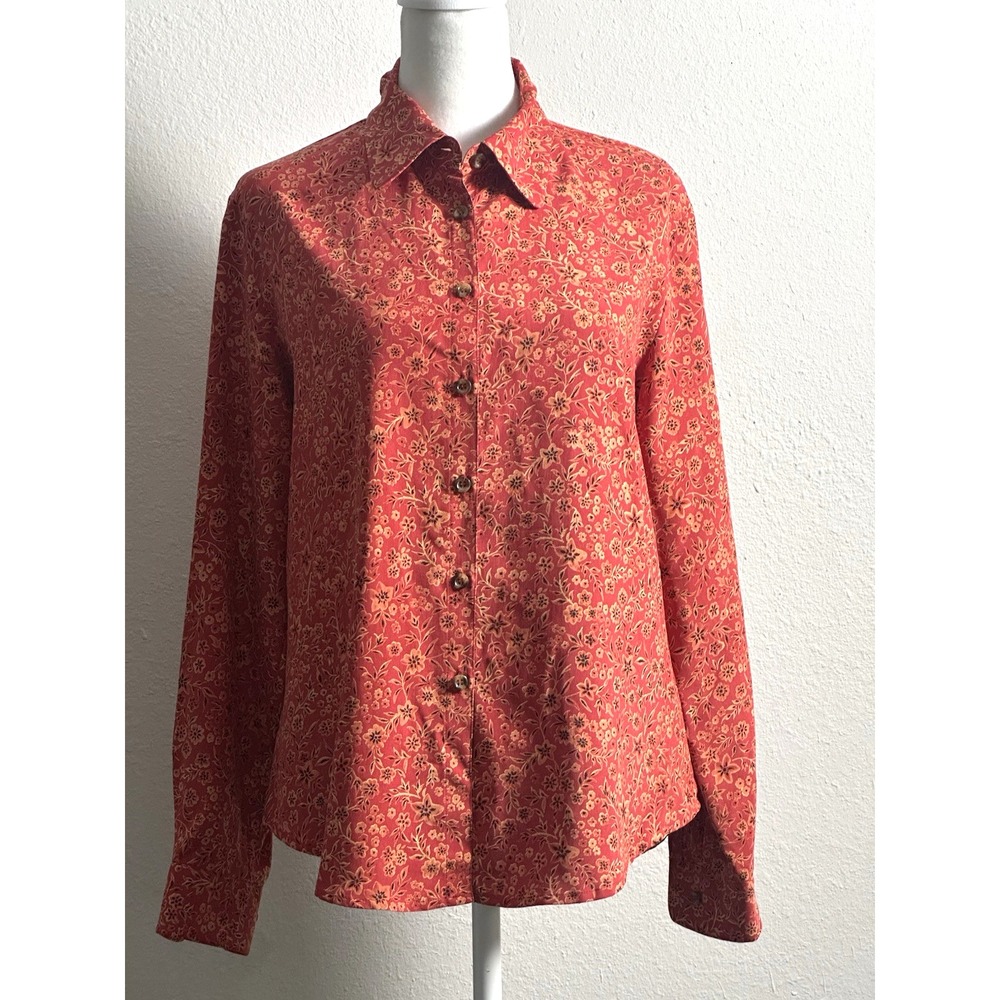Silk Collection Women's Rust Floral Longsleeve Blouse Size (S/P)